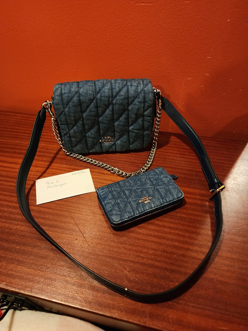 Coach Quilted Denim Crossbody and Zip Wallet - Blue New Condition - Picture 1 of 12
